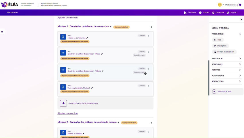 Eléa_ICréa - Description fine de l'affichage d'un parcours en mode edition-V2 - Numérique Éducatif