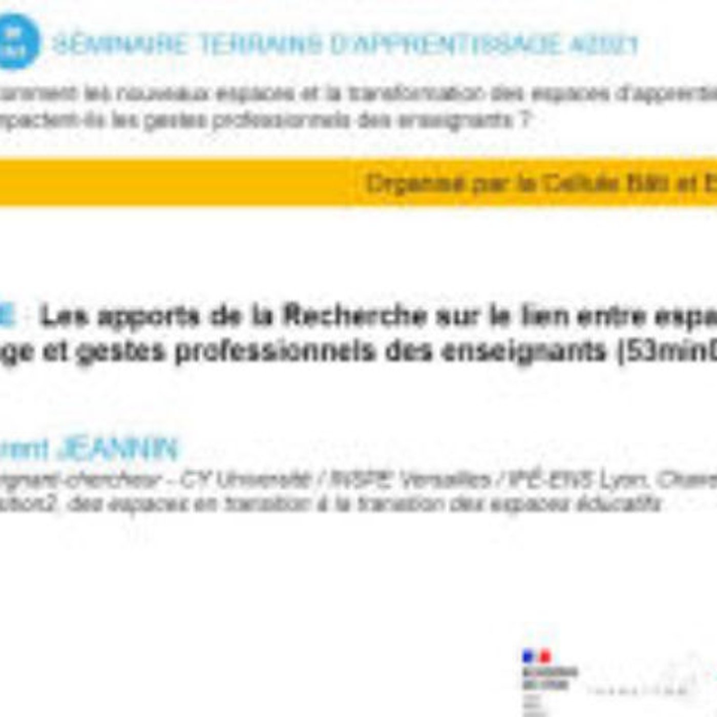 Les apports de la Recherche sur le lien entre espaces d’apprentissage et gestes professionnels des enseignants episode artwork